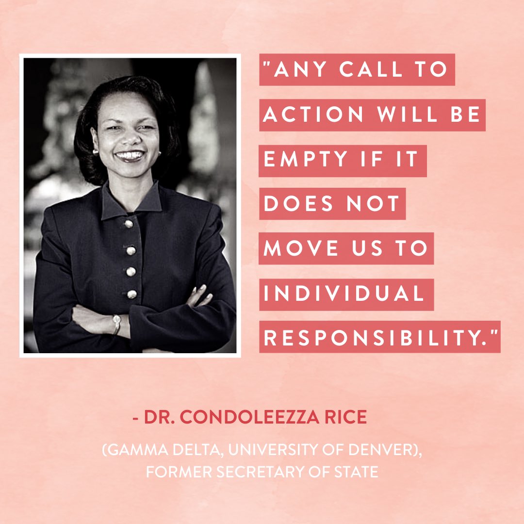 Any call to action will be empty if it does not move us to individual responsibility."  -Dr. Condoleezza Rice from “This moment cries out for us to confront race in America.” 

Hear more from Condoleezza by viewing her appearance on Face the Nation.