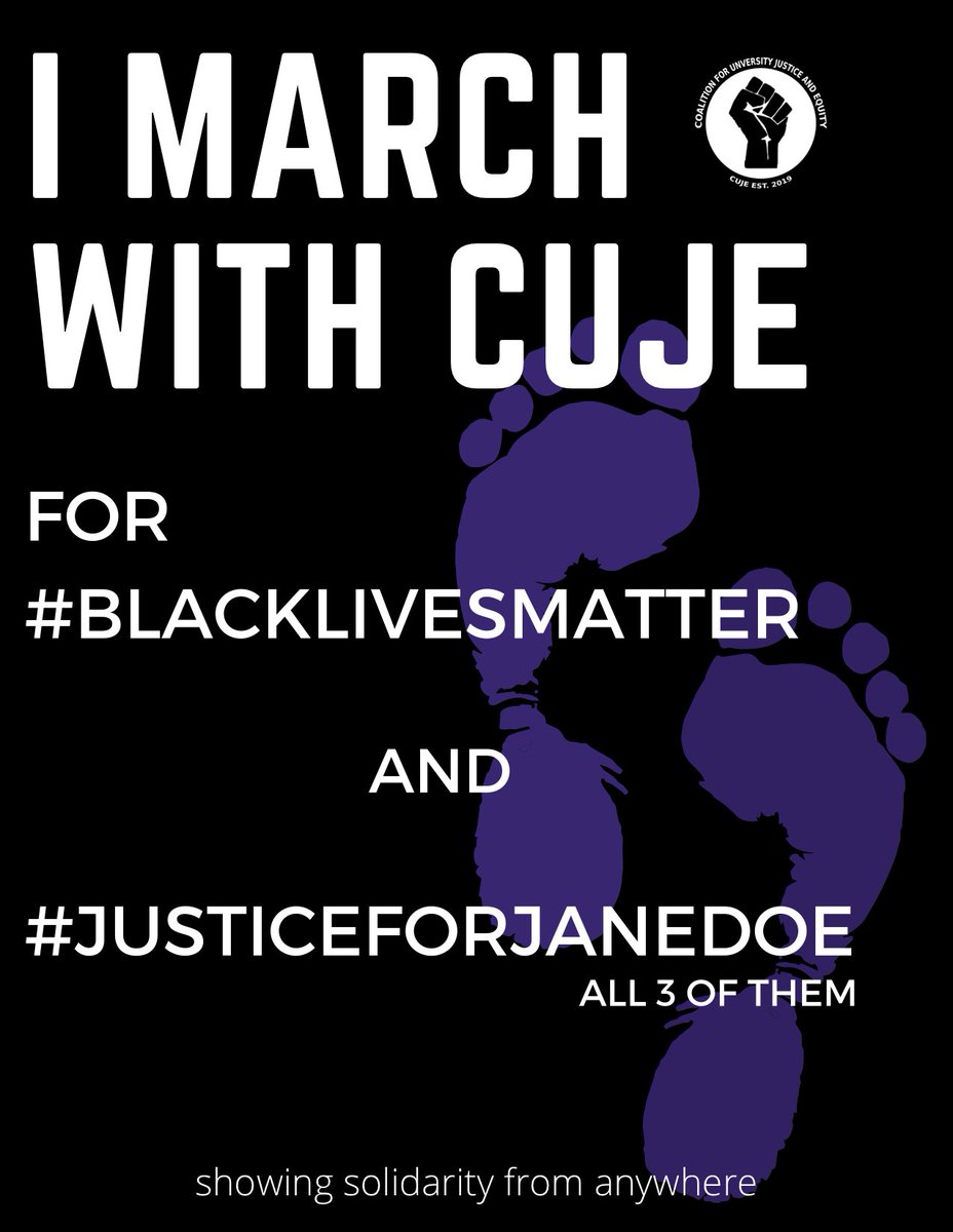 For those who cannot physically participate in the protest, we invite you to show solidarity with us by leaving your footprints online.

You can repost this graphic using the hashtags: 
#BlackLivesMatter
#JusticeForJaneDoe 

AND join us at 5:00 p.m. for a live broadcast!