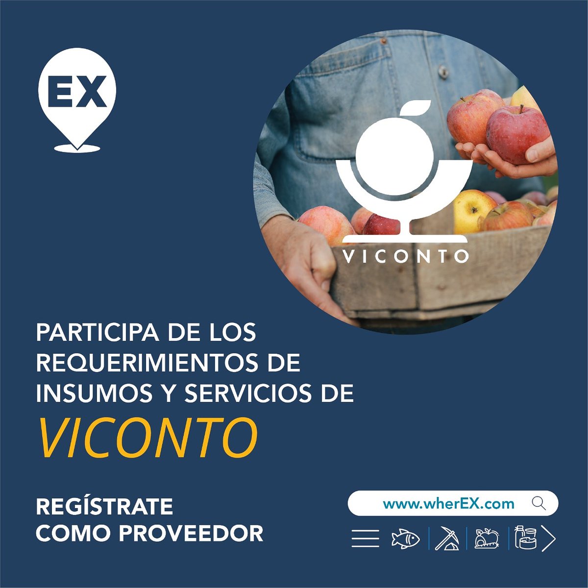 La #empresa #frutícola #Viconto está buscando nuevos #proveedores a través de nuestra #plataformadigital
Te invitamos a ingresar a wherEX.com y revisar sus requerimientos industriales.