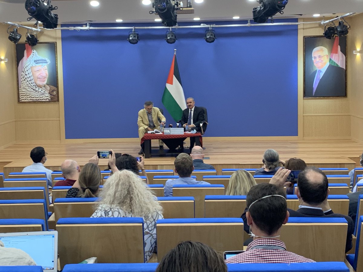DrShtayyeh's tweet photo. Briefing the Foreign Press Association on annexation being an existential threat to #Palestine. Our proposal for the achievement of peace is the end of Israel’s occupation and the independence of the State of Palestine. It’s the moment of truth to the world to implement int. law. https://t.co/QvsKWjVPab
