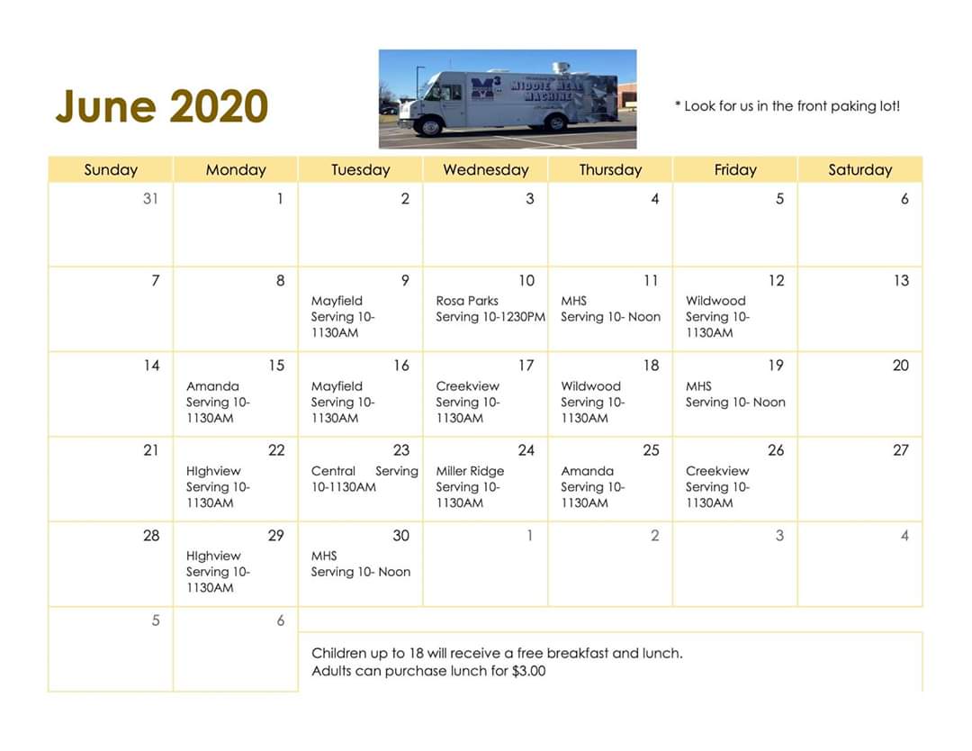 The Middie Meal Machine is back and ready to serve our students (this is in addition to the meal bags). Find the food truck in the front parking lot! Locations and times in the calendar image. 💜💜
#MiddieRising