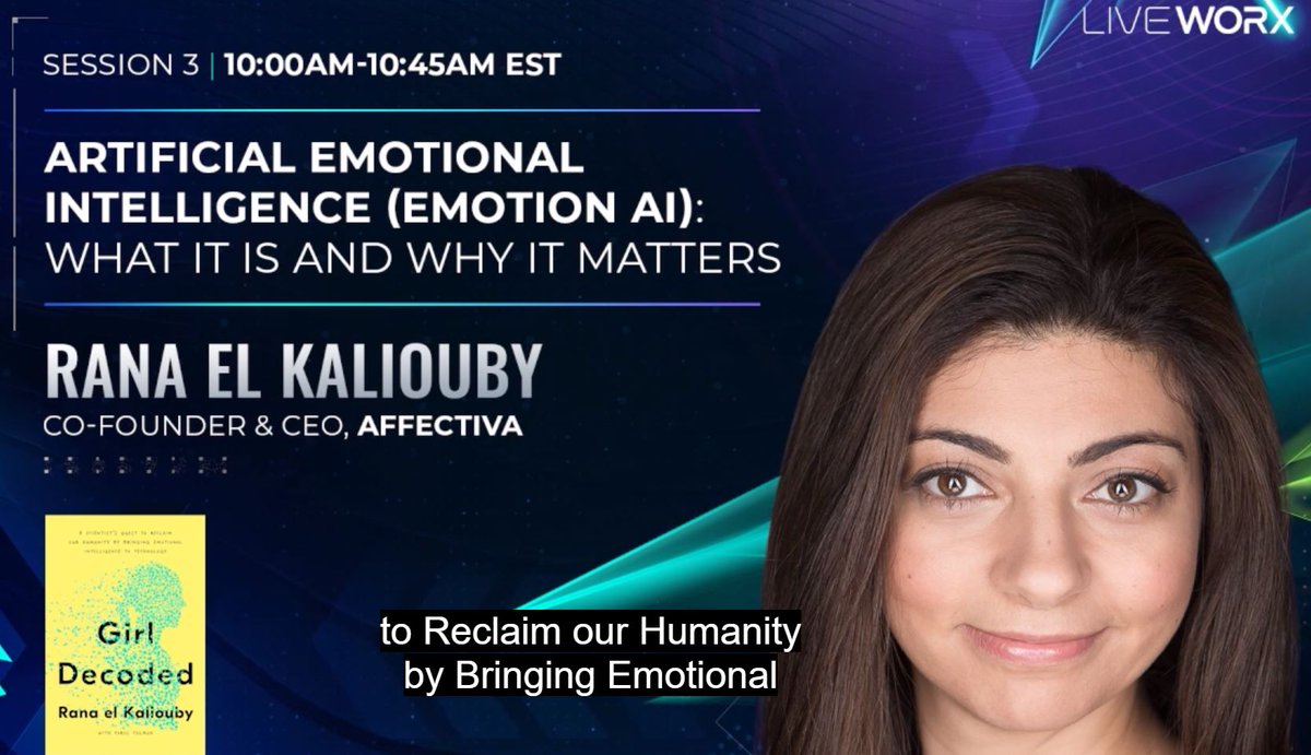B_Pierner's tweet photo. Learning more about AI and emotional intelligence with 
@kaliouby

Absolutely amazing.  Wondering if retail channels are leveraging this technology to maximize store experiences? #LiveWorx #GIRLDECODED #HUMANFIRST https://t.co/TijeXjvSRg