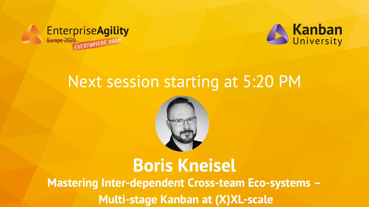 Coming up next on our #EnterpriseAgility Everywhere online conference, Boris Kneisel talks about Mastering Inter-dependent Cross-team Eco-systems - Multi-stage Kanban at (X)XL-scale. 

#EAE20 #kanban #scale #discovery #delivery