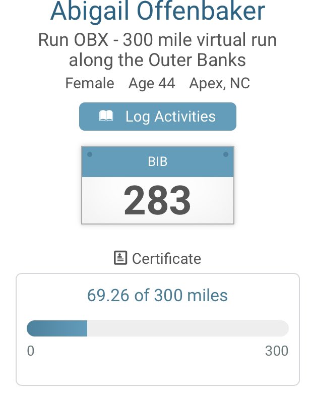 abby_offenbaker's tweet photo. Running ๐๐ฝโโ๏ธ miles accumulated since May 25th. Only 230.74 miles to go ๐คช๐ฆ Getting there - one *sweaty* step at a time ๐ #runobx #selfcare https://t.co/zcurvR6oKI