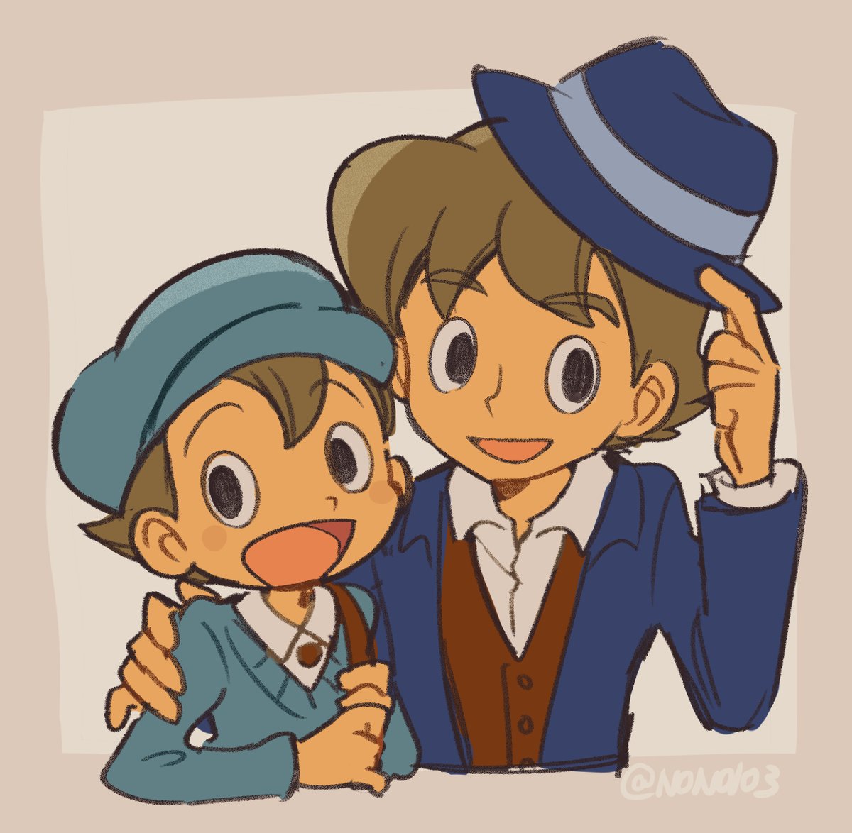 リクエスト レイトン教授風 ミツルギ検事と冥ちゃん のののイラスト