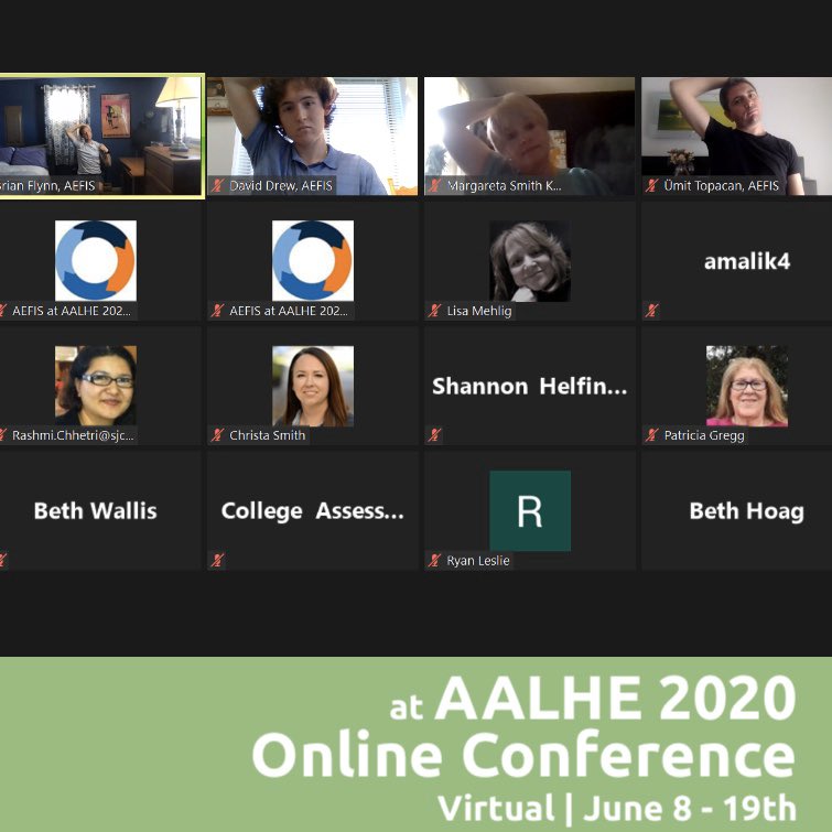 goAEFIS's tweet photo. Our first #AEFISYoga at #AALHEConf was a success!
Join us daily at 9:30 AM CST & 4:30 PM CST
Go to the AEFIS Zoom Room to jump and destress with us!
•
•
•
#AAHLE #AUMA #aefisable #Asessment #Accrediation #HigherEd #EdTech #Assess #VirtualConference https://t.co/p5sbxrVmw8