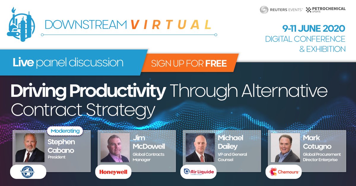 ReutersPetChem's tweet photo. It's time for our next all-star LIVE panel! Tune in to hear from these execs on driving productivity in these trying times >>>>> https://t.co/vlozar3kQH

#Energy #DownstreamVirtual #Construction @airliquidegroup @honeywell @pathfinder_llc @chemours https://t.co/cpWyJTidmN