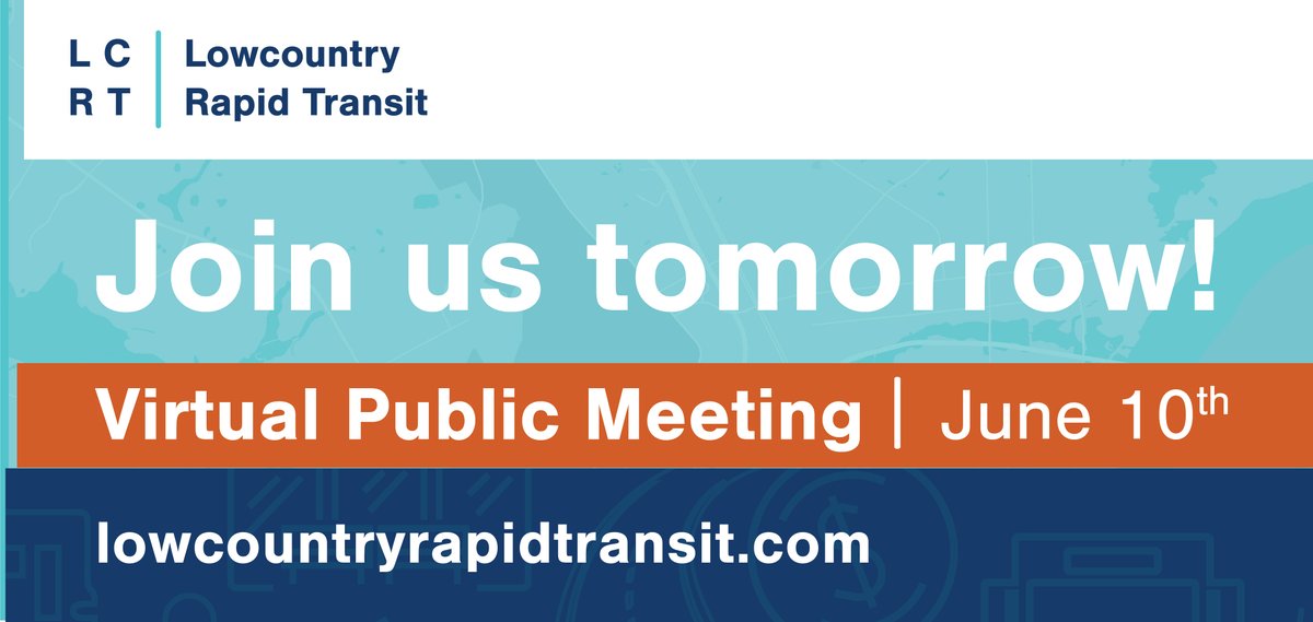 Only one day until the launch of our virtual public meeting! Join us tomorrow, June 10, at LowcountryRapidTransit.com as we unveil the recommended route and potential station areas for the proposed 26-mile bus rapid transit system. #LCRT #LowcountryRapidTransit #FutureOfTransit