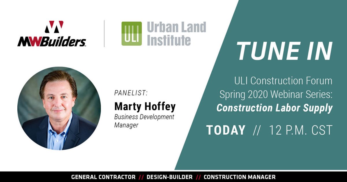 MWBuilders's tweet photo. Tune in at 12 pm today to hear about construction labor supply from Marty Hoffey, Business Development Manager, during the ULI Construction Forum Spring Webinar Series! 

Register here: https://t.co/lM0IhvVdhs

#ULI #Construction https://t.co/hZRXVHAMk2