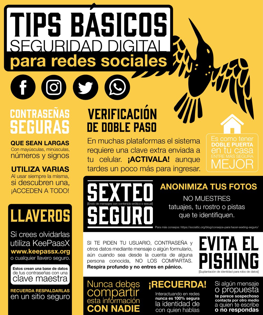 Esta cuarentena los pishers están desatados.
Acá te dejamos unos tips (muy básicos) para que mantengas tus redes seguras.
Abre la imagen para ver completo.