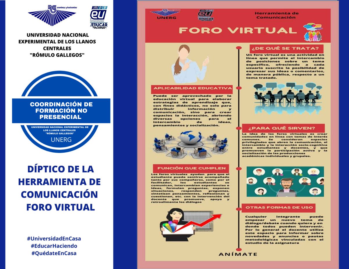 CoordUnerg's tweet photo. La Coordinación de formación no presencial UNERG presenta una nueva herramienta de comunicación denominada Foro Virtual incluida en el Método de interacción Académica Universidad en Casa Unerg. # UniversidadEnCasa #QuedateEnCasa @jlberroteran @OficialUnerg @mtiradounerg https://t.co/HXtGa4MKNq