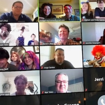 PurdySFG's tweet photo. "Quarantine Crazy Hair Contest" hosted by Regional Agency Directors Brad &amp; Kira Gainey for their team! 💁‍♀️💈

Shoutout to the featured contest winners, Mike &amp; Christine Reiff! 👏

#workperks #lifestyle #quarantinehair #stayathome #imfinebecause #purdysfg #sfglife https://t.co/Y9BE3nhSiK