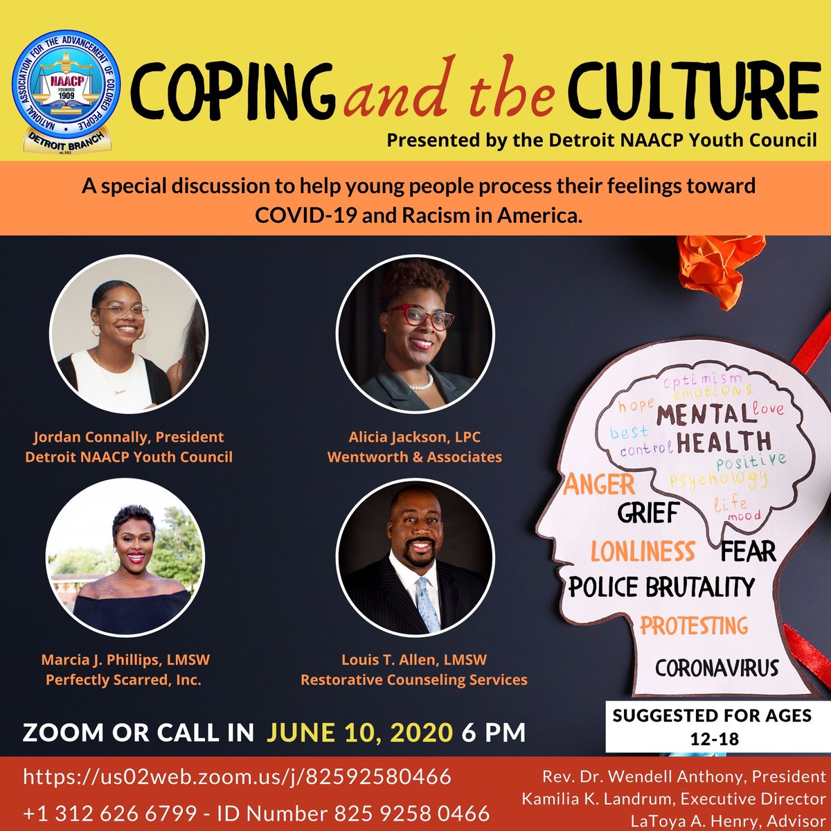 DETROITNAACP's tweet photo. We need you to stay engaged!  Especially our youth and young adults. Pick one or all three, but definitely participate in at least one and spread the word. 

#CopingAndTheCulture
#WeAreDoneDying
#NAACP
#Elections2020 https://t.co/ThX5i35D54