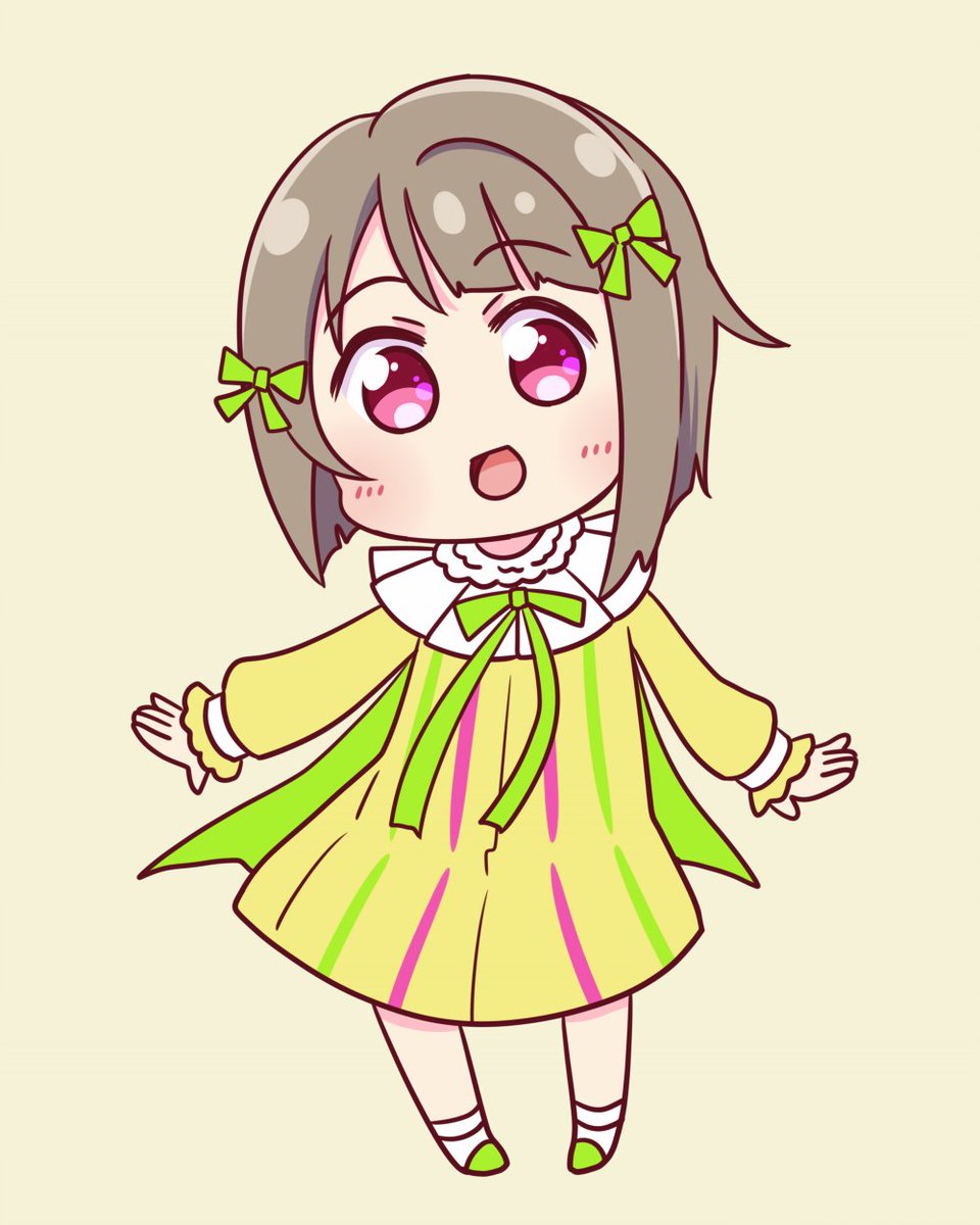 nakasu kasumi 1girl green bow solo bow yellow dress dress long sleeves  illustration images