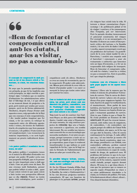 diesdagost's tweet photo. 🌇«Hem de fomentar el compromís cultural amb les ciutats, i anar-les a visitar, no pas a consumir-les»

🎙️Ja pot llegir-se online l'entrevista que li vam fer a @itziarGonzlezVi per a la revista #CooperacióCatalana de la Fundació @RocaGales 

👉 https://t.co/HvAvzEZZiU https://t.co/cOGyxoa81i