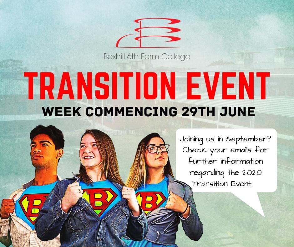 BexhillCollege's tweet photo. Applied to study at #BexhillCollege in September? 
More details of our virtual #TransitionEvent have been sent to the email address that you applied with 📱 Please be aware that the log-in details provided will not work until the event has started, on Monday 29th June 2020 😊 https://t.co/xGC2V8TI5F