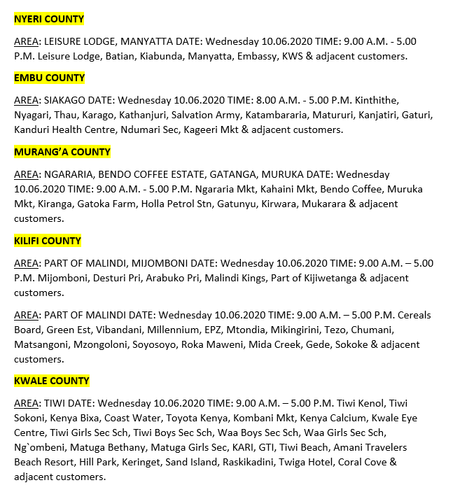 Kenya Power On Twitter Hello These Areas Will Be Affected By Scheduled Power Interruptions Tomorrow Bt