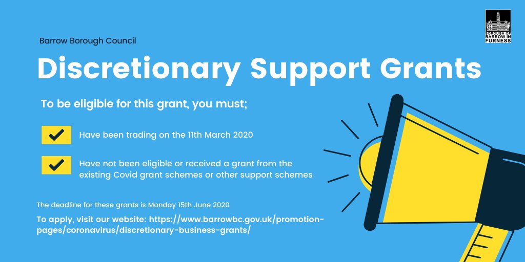 📣 The deadline to apply is Monday, 15 June.  The Council has received a few applications for this grant, but they want to see more to help as many small businesses as possible.  The money is non-repayable. To apply:  bit.ly/BBC-DSGrants  <a href="/BarrowBID/">Barrow BID</a> <a href="/cumbriachamber/">Cumbria Chamber</a>