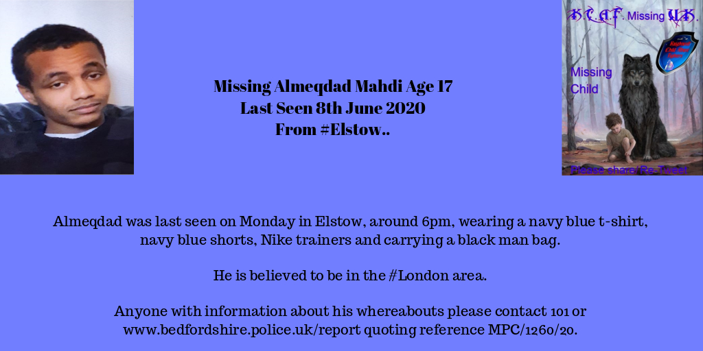 KCAFGROUP's tweet photo. I AM MISSING AND MY LIFE MATTERS PLEASE SHARE MY ALERT 

#Elstow #London https://t.co/3zBYWrgv78