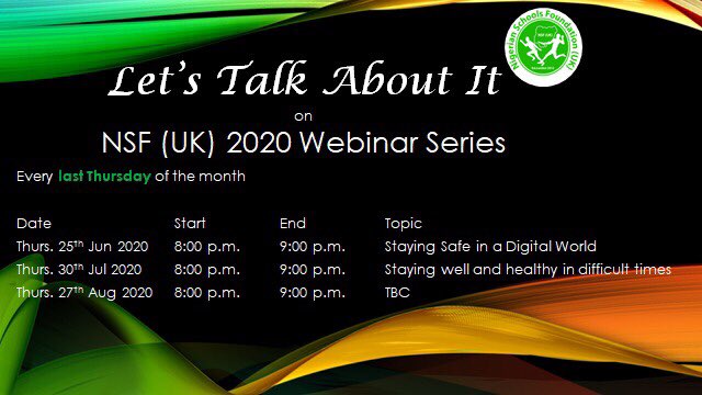 SAVE THE DATE - the next <a href="/NSF_UK/">NSF(UK)</a> virtual event in the series - Let's Talk About It - the things that matter to us’ webinars.  

Thur 25th June @ 8pm.

Registration details to follow.