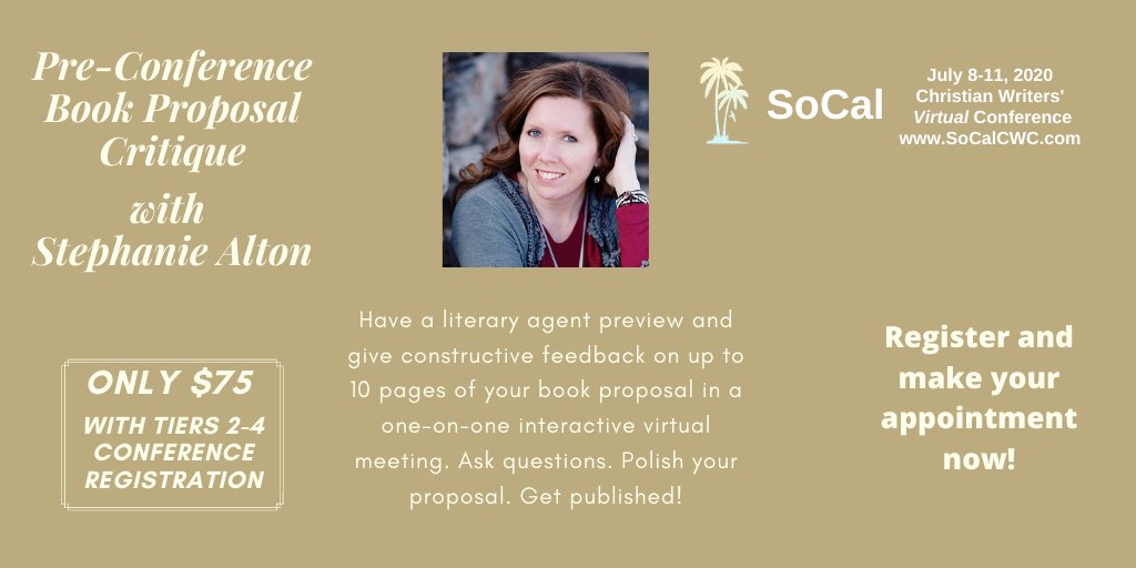 SoCalCWC's tweet photo. Don't miss out on this wonderful opportunity to connect with Stephanie Alton!
Find out more information at https://t.co/Oh11ZOMaqm
#writerslife #writersconference #SoCalCWC2020 #christianconference #bookproposal https://t.co/fBq8Bq2OKm
