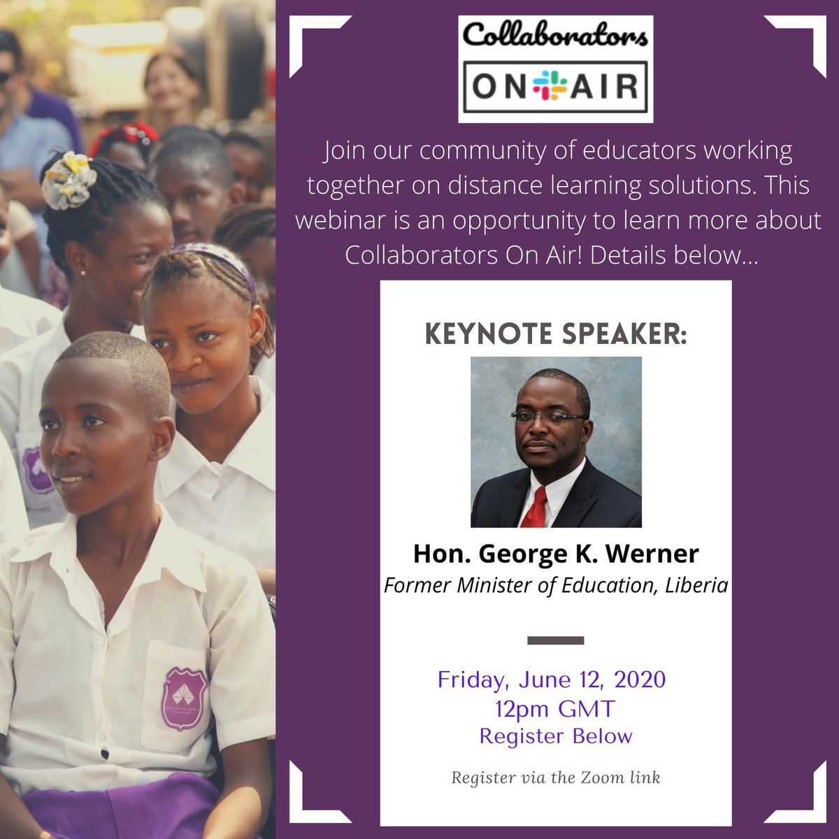 'Collaborators On Air' is a new Slack Workspace for providers to work together on distance learning solutions. 

It's linked to our Rising On Air work but goes beyond that too. 

Join us this Friday for our first webinar to learn more and join. Register👉: bit.ly/collaboratorsw…