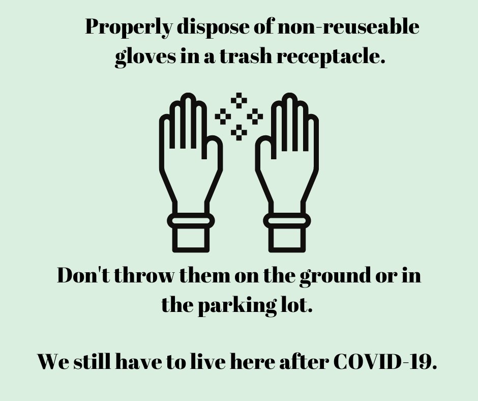 AlamosaCountyPH's tweet photo. Just a friendly reminder from the Alamosa County Public Health Department to properly dispose of non-reuseable gloves! We all want to keep our community clean! #SLVStrong https://t.co/5lQFpkklFZ