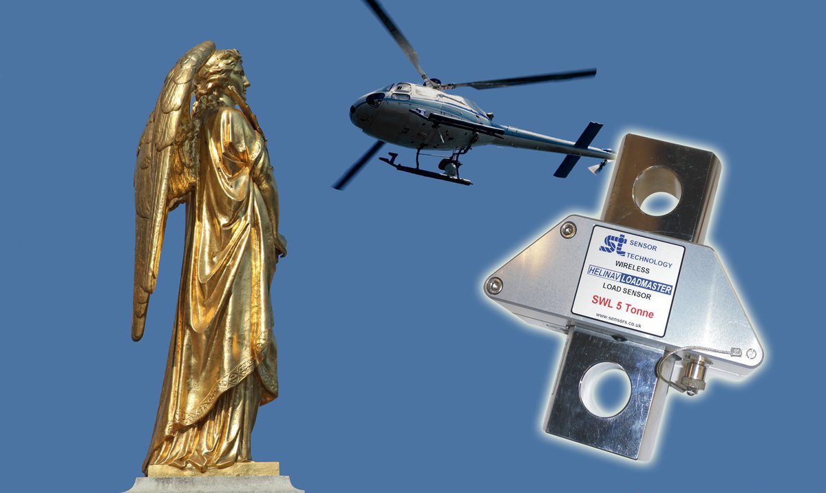 sensortech's tweet image. Have you heard about our #HeliNav LoadMaster wireless helicopter #loadcell? Designed for measuring #underslung loads, our intelligent #cargo hook has aided the heli-lifting of a golden statue of an angel onto the top of a spire at a church in rural Surrey. sensors.co.uk/helicopter-lif…