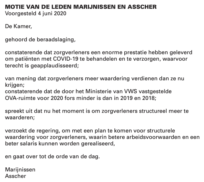 PvdA's tweet photo. Pardon? Blijft de waardering dan alleen bij applaus? 🤯

De hele coalitie heeft zojuist TEGEN de motie Marijnissen/Asscher gestemd om zorgverleners structureel beter te belonen...

Kabinet: geen woorden, maar daden. Beloon zorgverleners! https://t.co/YPHBu2wcvu