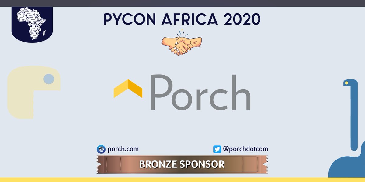 We are pleased to announce @porchdotcom as our 1st Bronze #Sponsor for #PyConAfrica2020! 🎉🎉

Porch is an online website that connects homeowners with local home improvement contractors. 

🔗 bit.ly/P-PA20

#PyCon #Python
