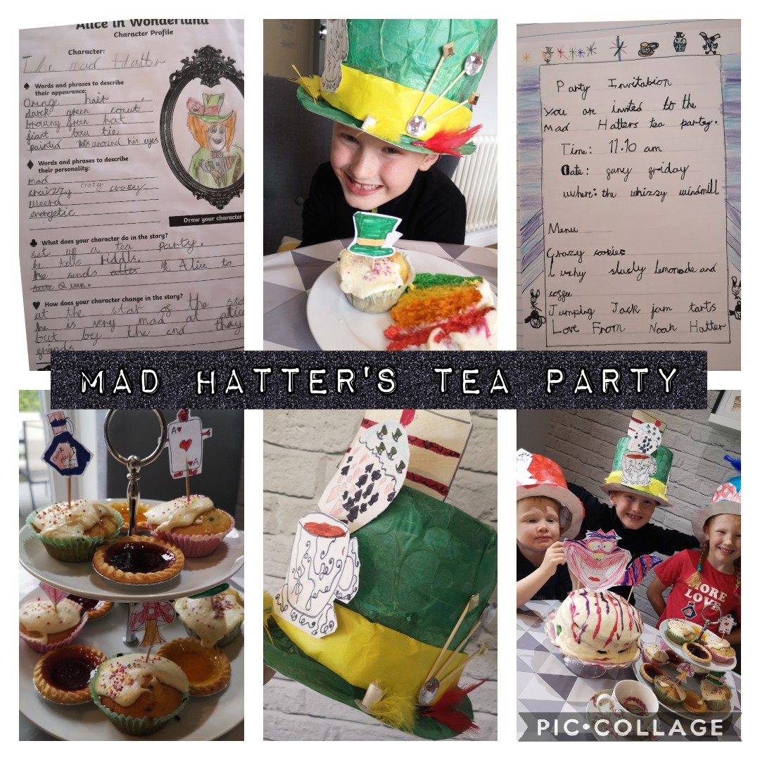 Claremamab83's tweet photo. @EGPA_Y2  Noah has been planning a Mad Hatter's Tea party... Exploring the different characters in Alice in Wonderland... Making hats and invitations and baking some delicious treats! Xx https://t.co/JPFc6y00qh