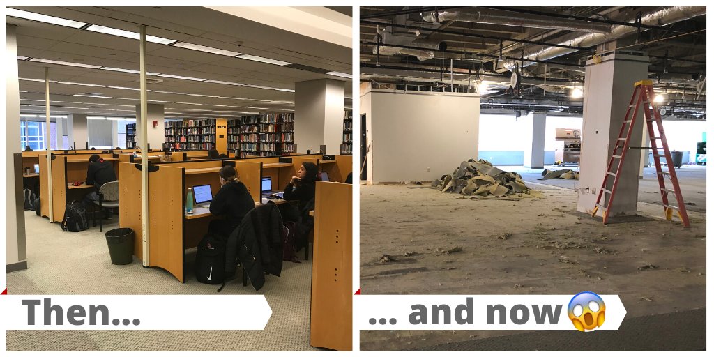 OSUhsl's tweet photo. π§Renovation update: tear-down of the 3rd floor of the #osuhsl continues. We're told the 20+ yr old carpet tiles were so hard to remove that a special machine was brought in. More pics on our IG: .@osuhsl
#HSLreno2020 #renovation #OhioStateHSL #thenandnow https://t.co/i9HpHYxrjc