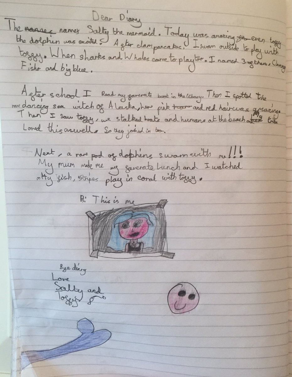 L, aka Salty the 🧜‍♀️, had fun writing about her exciting adventures 🐠🦈🐬🐳 <a href="/StLawrenceCEPr1/">StLawrenceCEPrimary</a>