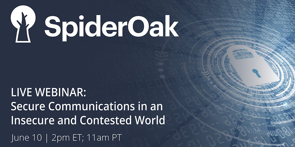 Carahsoft's tweet photo. Discover how to deploy secure communications via zero-trust networking with tips from @SpiderOak! Tune in to hear how #SpiderOak brings edge and mission-focused security capabilities to the field & earn CPE credit with us, tomorrow: https://t.co/r9NlMkt2Wl https://t.co/QFxvSplwoa