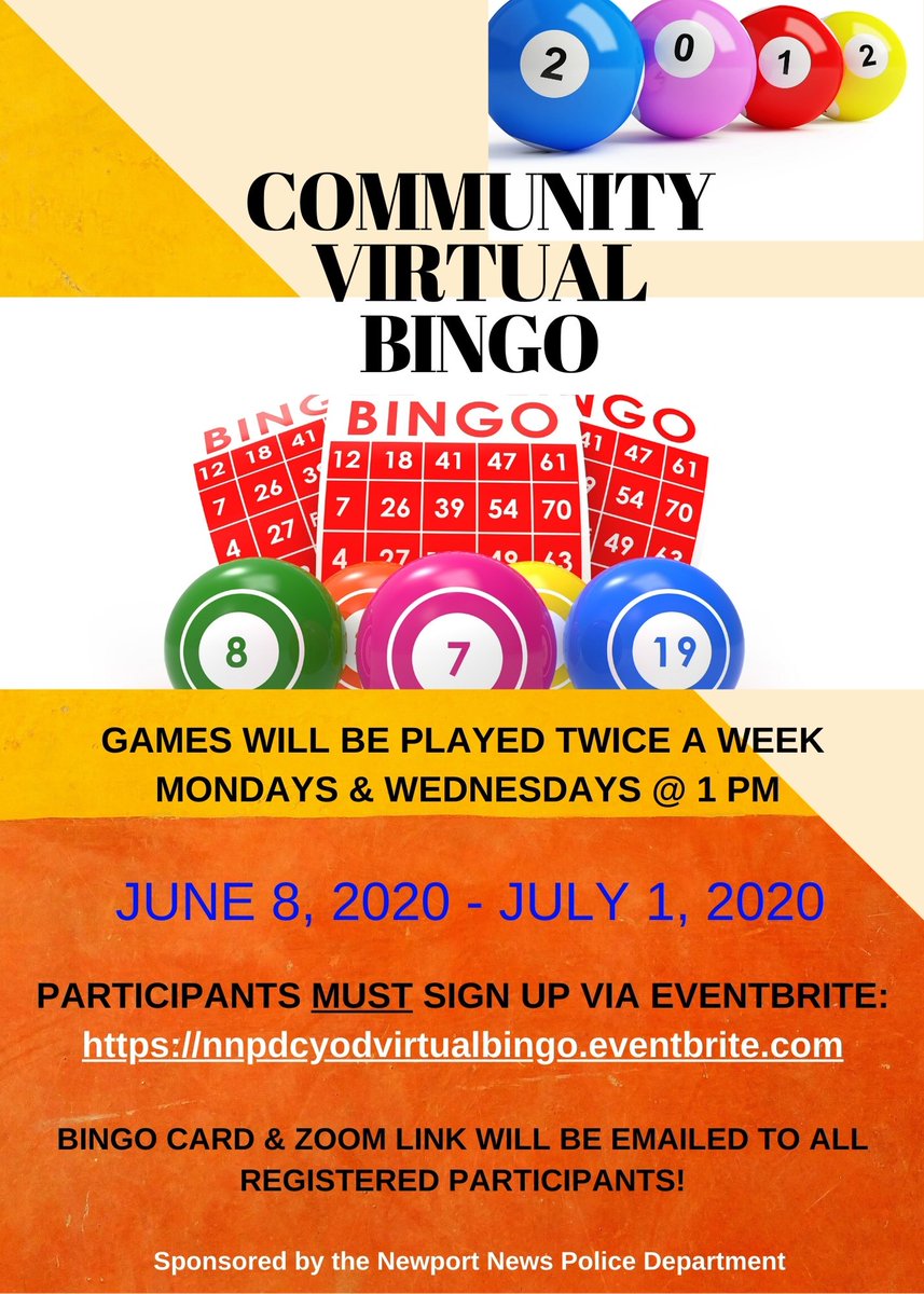 Join us in a game of Community Virtual BINGO on Mondays and Wednesdays at 1:00 p.m.