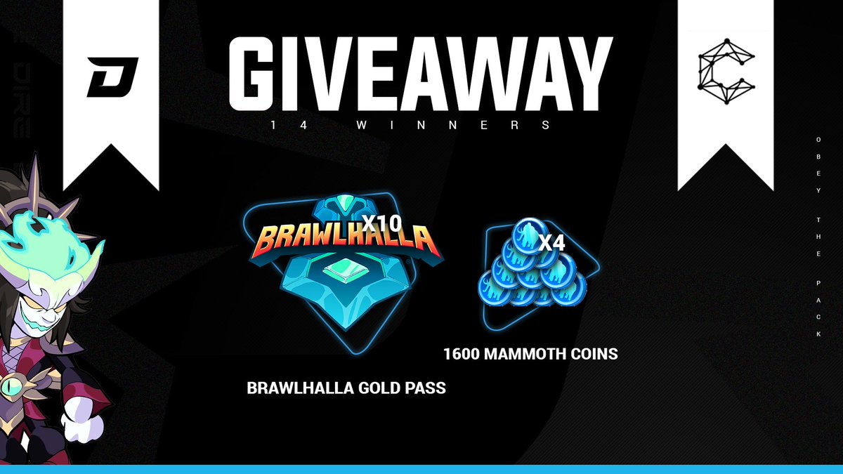 CohesionEsports's tweet photo. It's time for a MASSIVE #Brawlhalla giveaway with our friends @TeamDireGG! 14 WINNERS! 😃📣 

Prizes:
x10 Brawlhalla Gold Passes!!!
x4 1600 Mammoth Coins!!!

To Enter:
Like, Retweet and Follow @CohesionEsports &amp; our friends @TeamDireGG 

Ends 6/23 

#BHEsports #BrawlPass https://t.co/1gP1ut5AqB