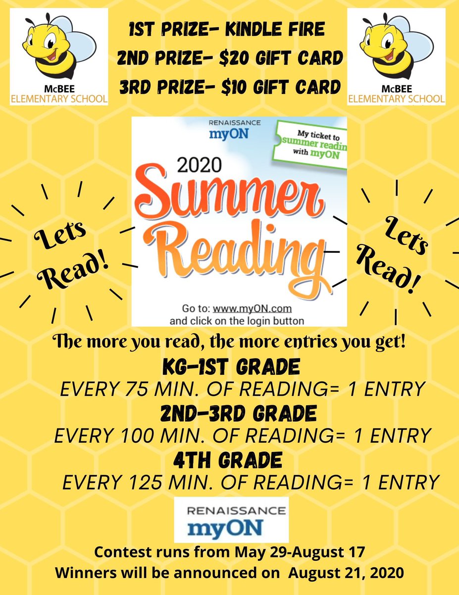 What will our students read this summer? Students have access to more than 6,000 digital books on @myONreader @ElementaryMcbee. 🐝❤️📚#SummeronmyON #SummerReadingChallenge2020