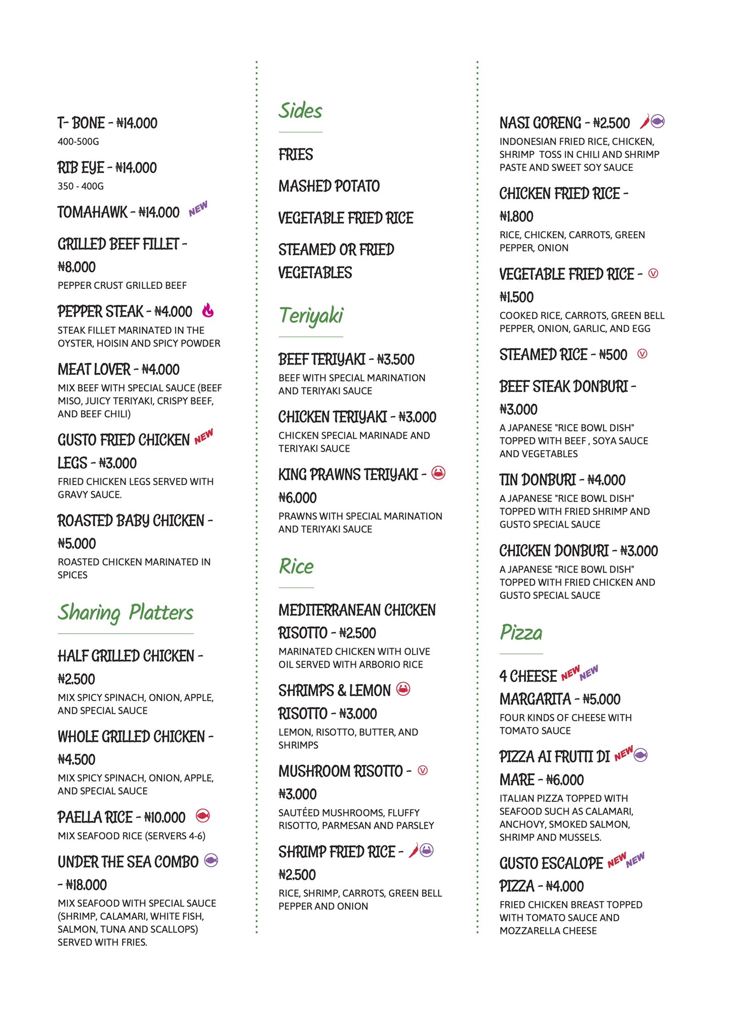 Gusto menu deals