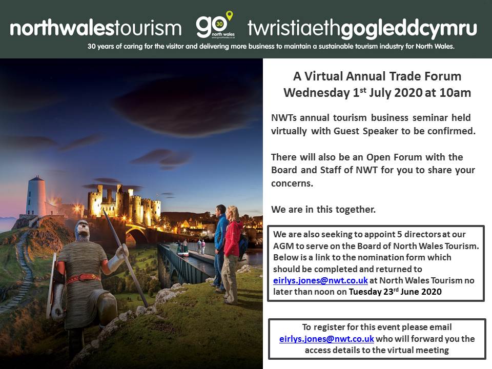A Virtual Annual Trade Forum for <a href="/NWTBiz/">North Wales Tourism</a> <a href="/GoNorthWales/">Go North Wales 🏴󠁧󠁢󠁷󠁬󠁳󠁿</a> members

Further details northwalestourism.com/trade-updates/…