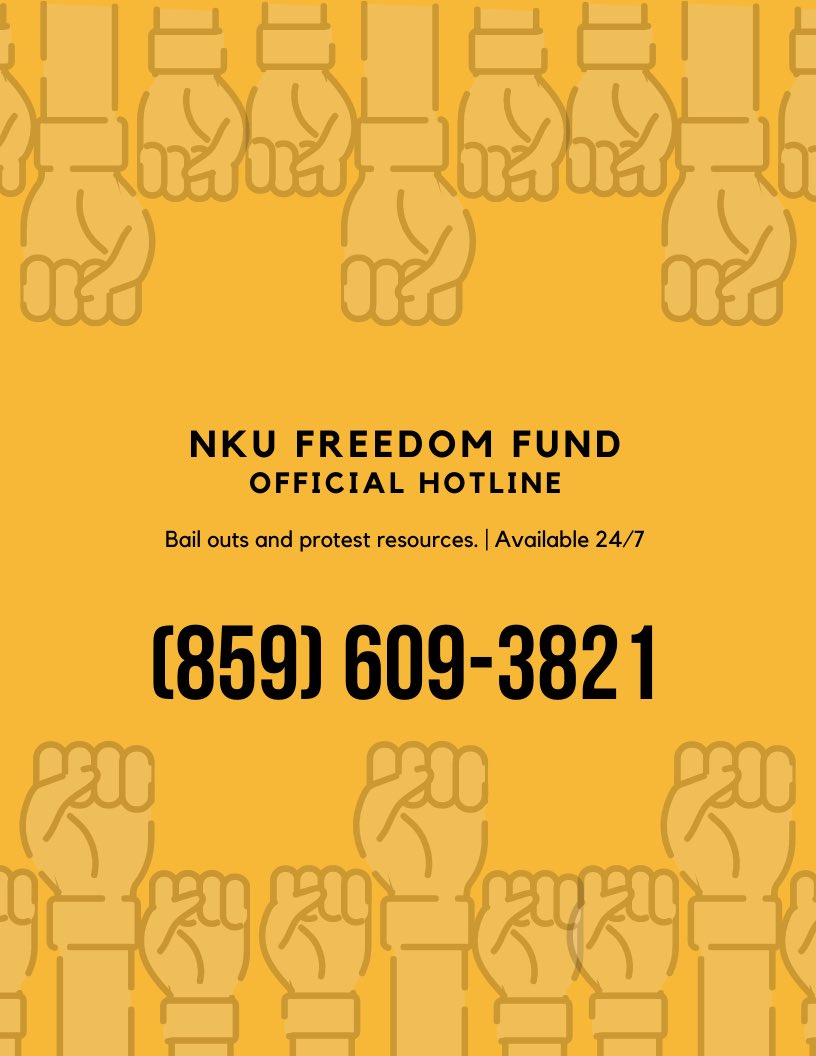 NKUFreedomFund's tweet photo. Please share! We have a new number that’s available for bail outs and protest resources 24/7. https://t.co/P4FanGXQCE