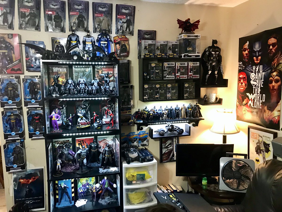 wes_greer's tweet photo. Just touched up my Batman wall and Im literally just about out of room! I have so much more stuff in my closet too! I get boxes of stuff probably at least once a day and I’m maxed out on room! #BatProblem #Batman https://t.co/VpJCYeBsZh