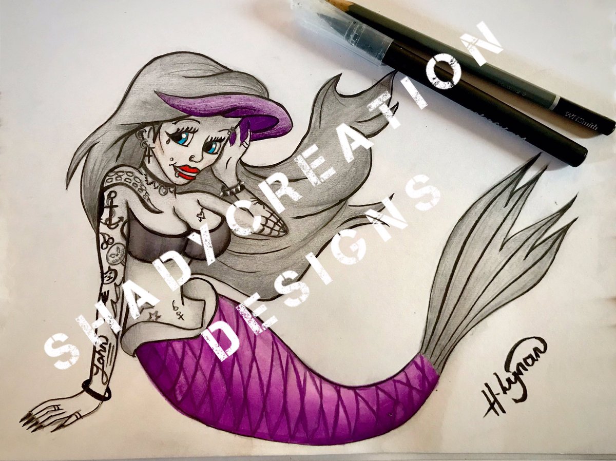 Dark side of the sea 🖤💜 #ariel #littlemermaid #alternative #tattoos #piercings #art #drawing     etsy.me/2Zf0Jnc