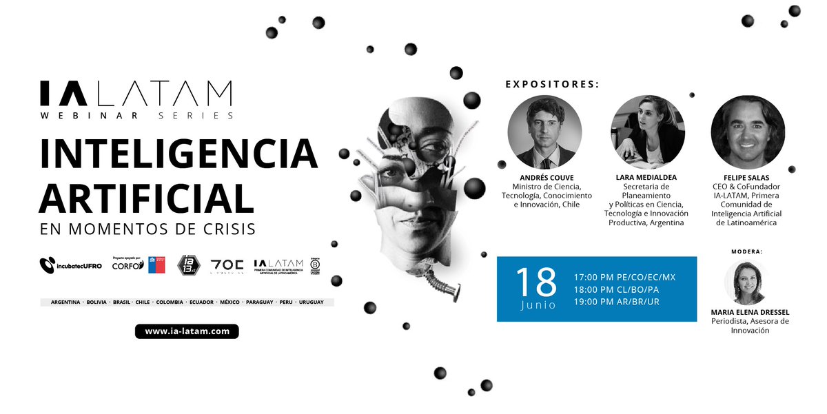 ia_latam's tweet photo. Los queremos invitar a nuestro #Webinar series INTELIGENCIA ARTIFICIAL EN MOMENTOS DE CRISIS
Jueves 18 de #junio 
18 horas (GMT-5) 
Suscripcion gratuita 
https://t.co/mdaqAwR09o
Te Esperamos!

#mexico #panama #chile #ecuador #brasil #argentina #peru #colombia #bolivia #paraguay https://t.co/2acZEEV0qj