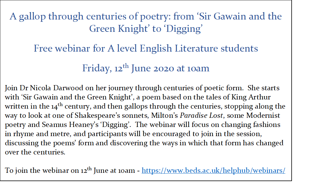 Bedfordshire English on Twitter and take part in a webinar on