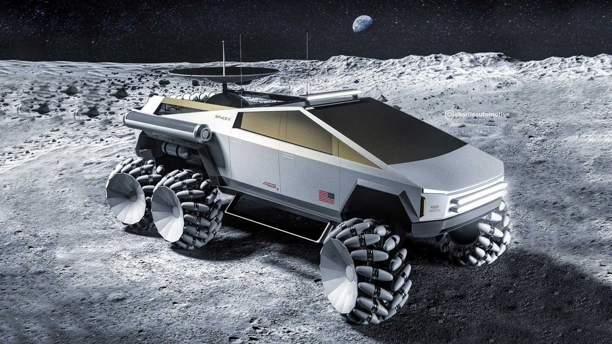 AutomovilMex's tweet photo. #ElonMusk no solo es presidente de #Tesla, también de #SpaceX, por lo que estos renders digitales de la Tesla #Cybertruck como vehículo explorador lunar, realizados por el ilustrador Charlieautomotiv en Instagram, tienen todo el sentido del mundo. #RenderAP #SciFiAP https://t.co/sspRVMqYZ9