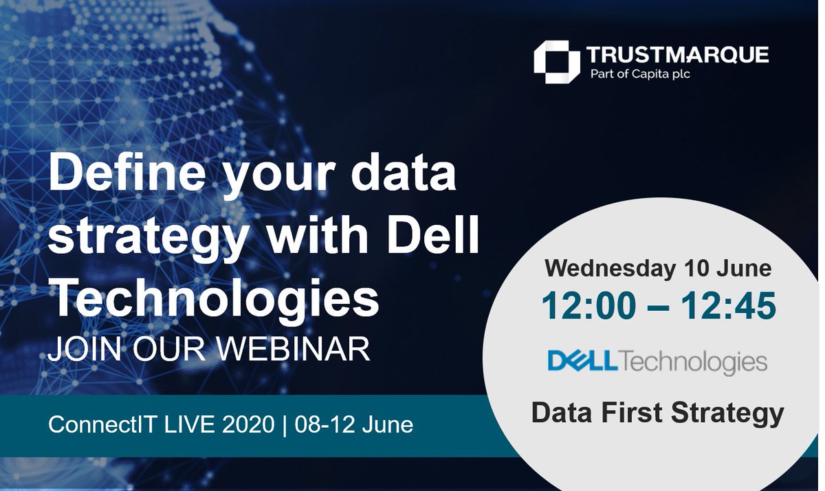 Trustmarque's tweet photo. Define your data  strategy with @DellTechUK @DellTechCloud.
JOIN OUR WEBINAR. https://t.co/erBGJR0RAr #Cloud #inititogether #webinar #techevents #technology #WeAreTrustmarque https://t.co/GIBAIl6IYd