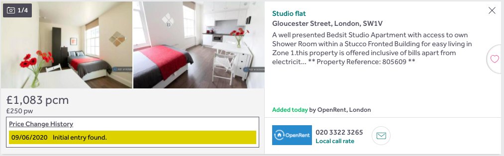 Pimlico studio flat nearly under £1,000 per month, probable ex-Airbnb  https://www.rightmove.co.uk/property-to-rent/property-80694730.html