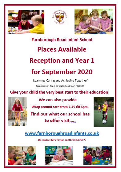 FrisInf's tweet photo. School places available for Reception and Year 1 for September 2020. Please phone 01704 577637. https://t.co/E72XkDm5k9