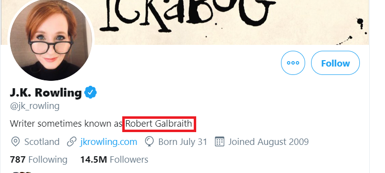 eatenbyawhale's tweet photo. The pseudonym used by Rowling in some of her other work, is the forenames of a formerly 'renowned' scientist 'Robert Galbraith' known for experimenting on gay people in an attempt to convert them. 

Given recent form, can it really be a coincidence? 

https://t.co/9XzIZClBJK https://t.co/Ix2xVFS8hR