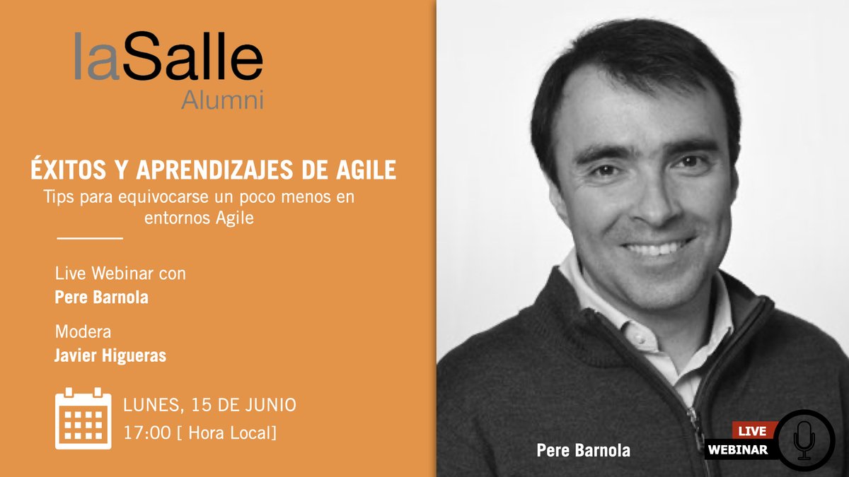 LSalumniBCN's tweet photo. ¡Tips para equivocarse menos en entornos Agile de la mano de Pere Barnola! El próximo lunes, 15 de junio, a las 17h (hora local). ¡Inscríbete: https://t.co/wgOzxsluPE !
#ContinuousLearning #lsalumnibcn #agile https://t.co/r8W4r7eQtW